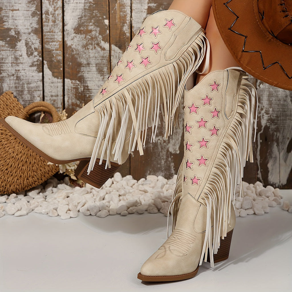 Women's Wide Calf Fringe Cowboy Boots