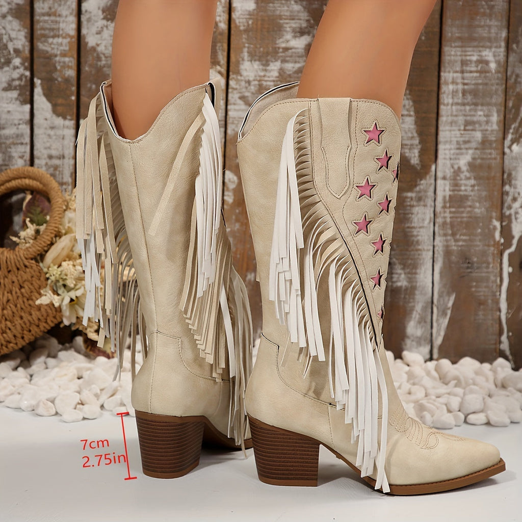 Women's Wide Calf Fringe Cowboy Boots
