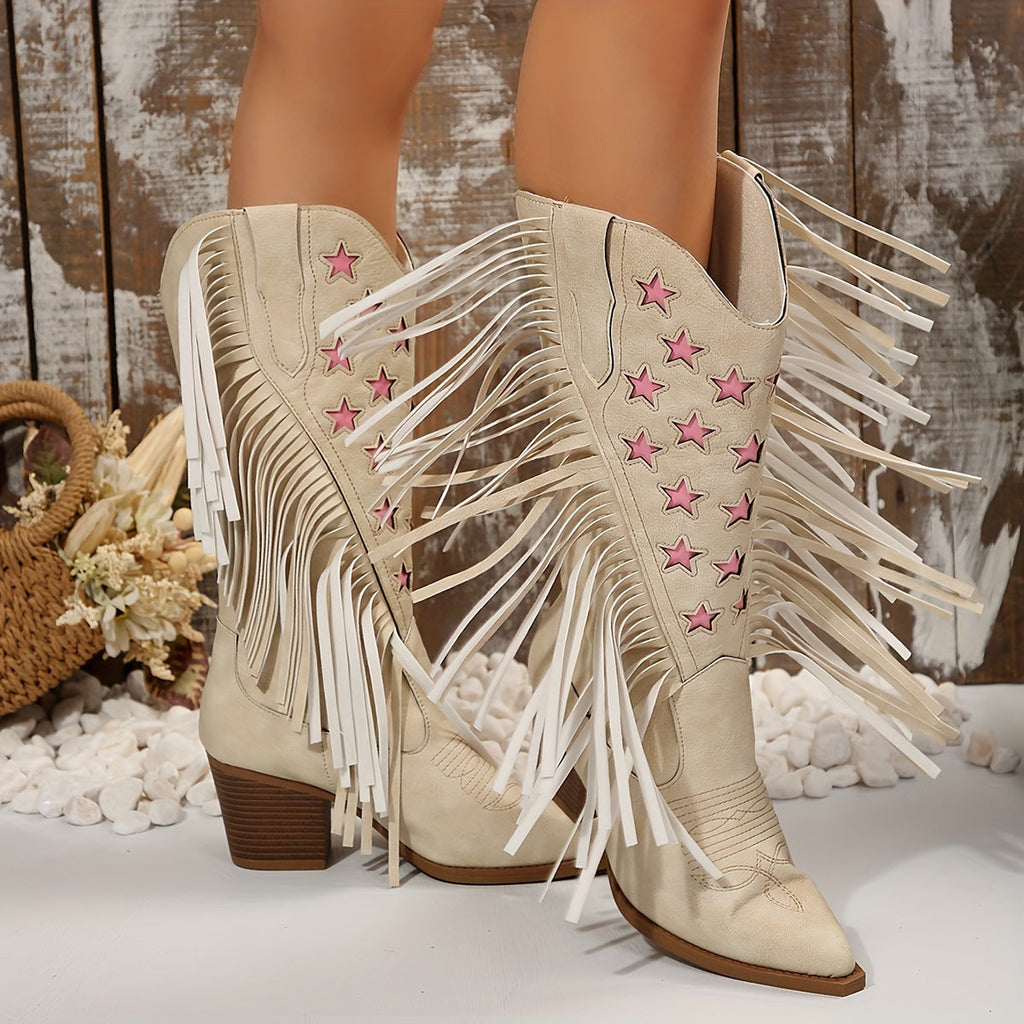 Women's Wide Calf Fringe Cowboy Boots