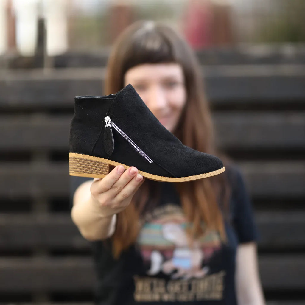 Women's Suede Look Ankle Boots with Tassel Zip