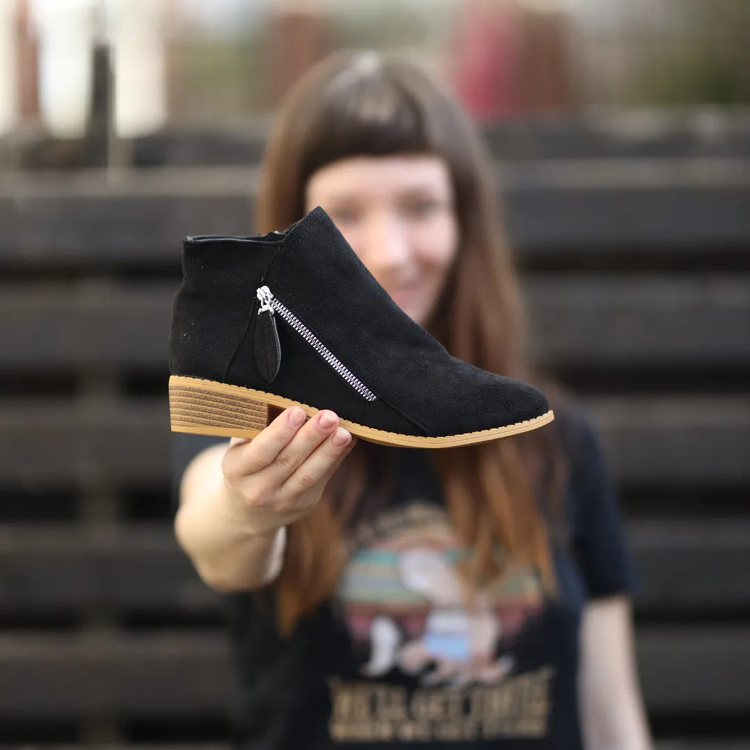 Women's Suede Look Ankle Boots with Tassel Zip