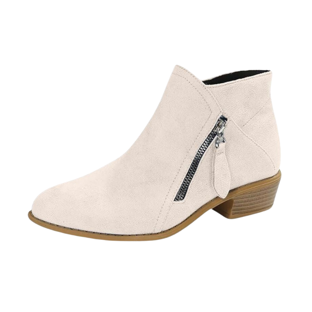 Women's Suede Look Ankle Boots with Tassel Zip - Beige