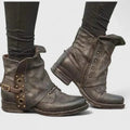 Women's Distressed Buckle Ankle Boots - Brown