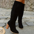 Women's Knee High Block Heel Boots - Black