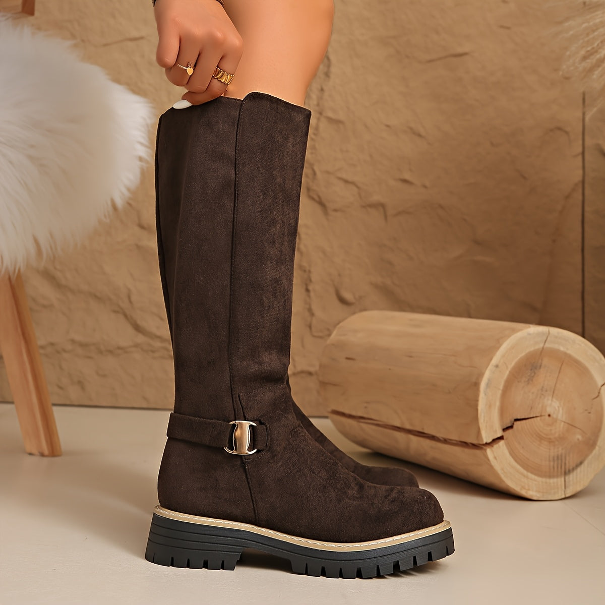 Women's Black Knee High Block Heel Boots