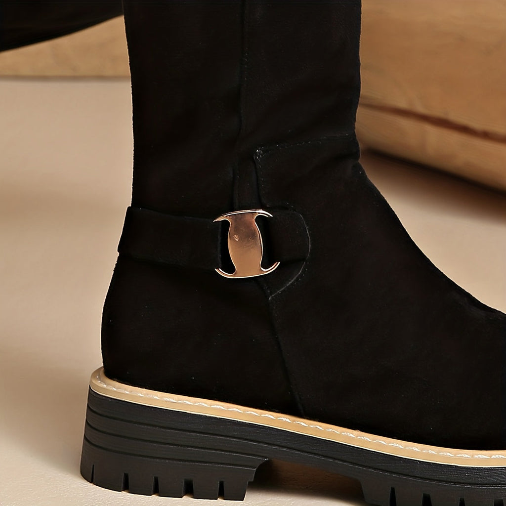 Women's Black Knee High Block Heel Boots