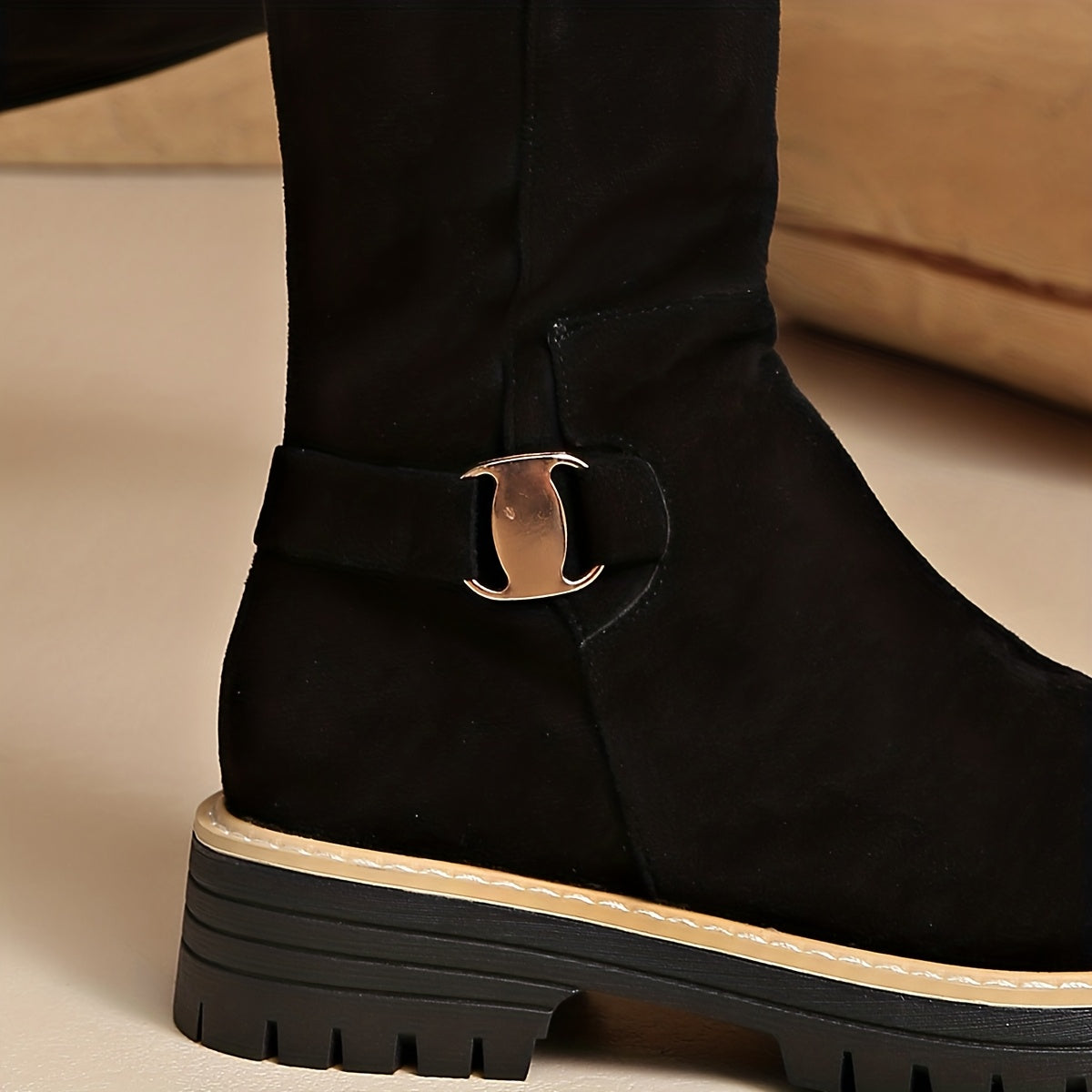 Women's Black Knee High Block Heel Boots