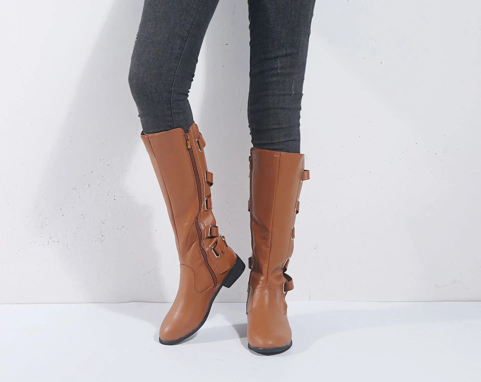 Women's Buckle Knee High Riding Boots