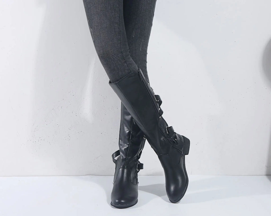 Women's Buckle Knee High Riding Boots
