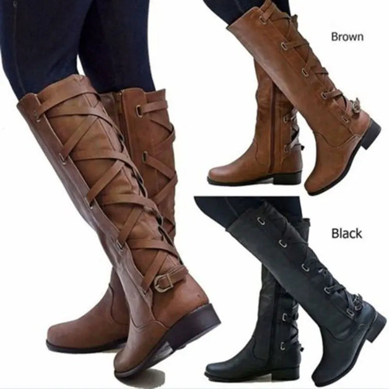 Women's Buckle Knee High Riding Boots