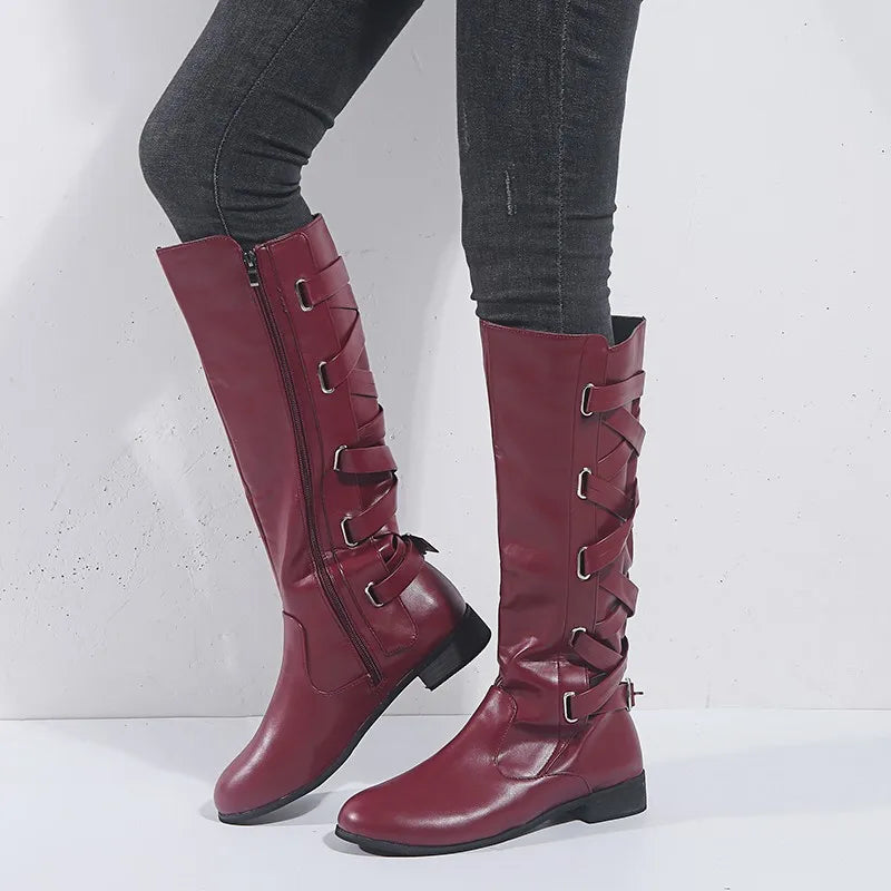 Women's Buckle Knee High Riding Boots