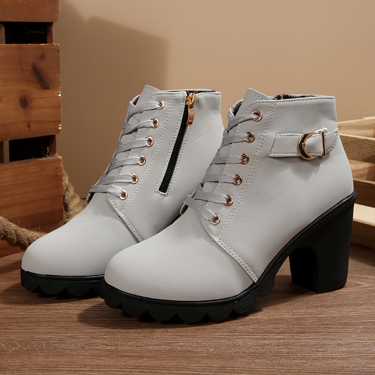 Women's Lace-Up Block Heel Ankle Boots