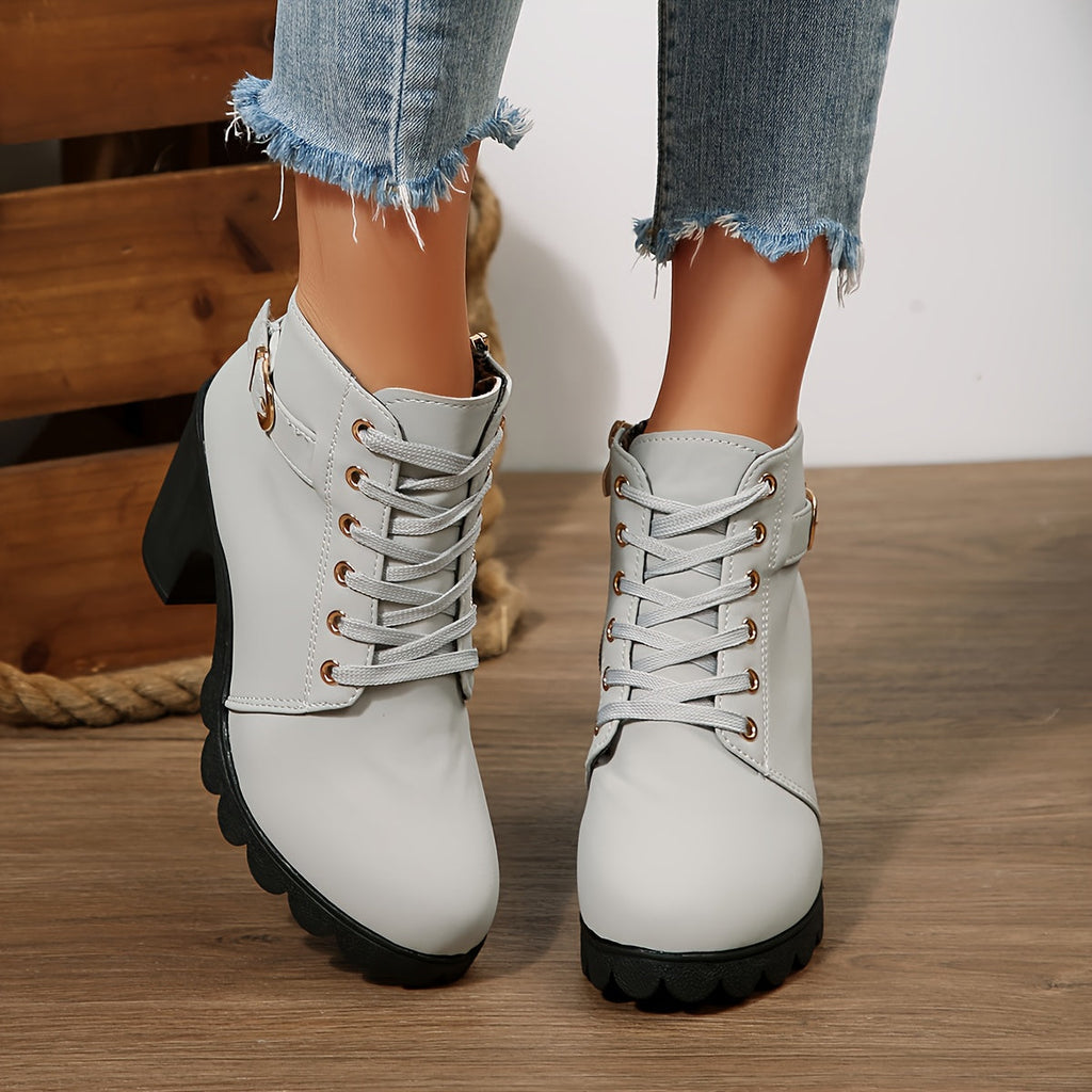 Women's Lace-Up Block Heel Ankle Boots