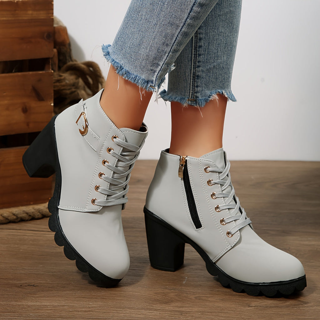 Women's Lace-Up Block Heel Ankle Boots
