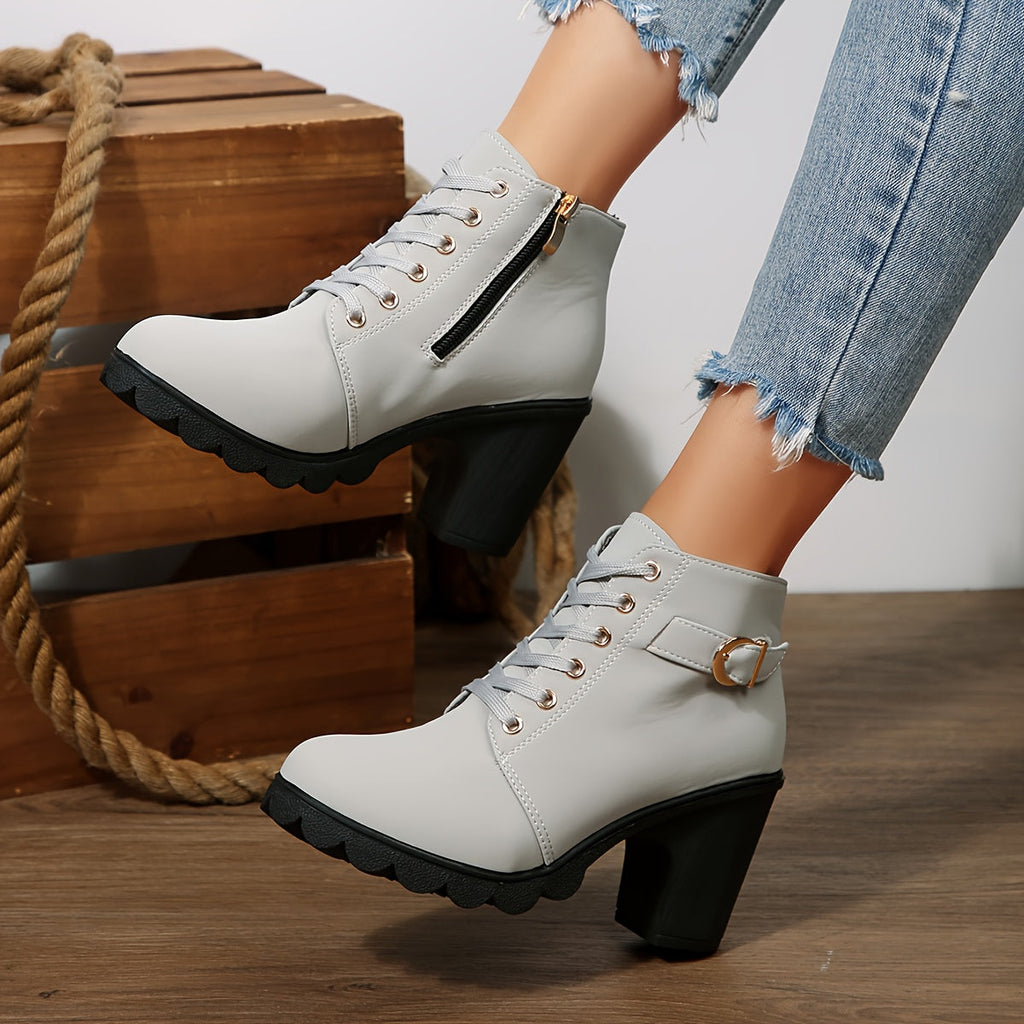 Women's Lace-Up Block Heel Ankle Boots