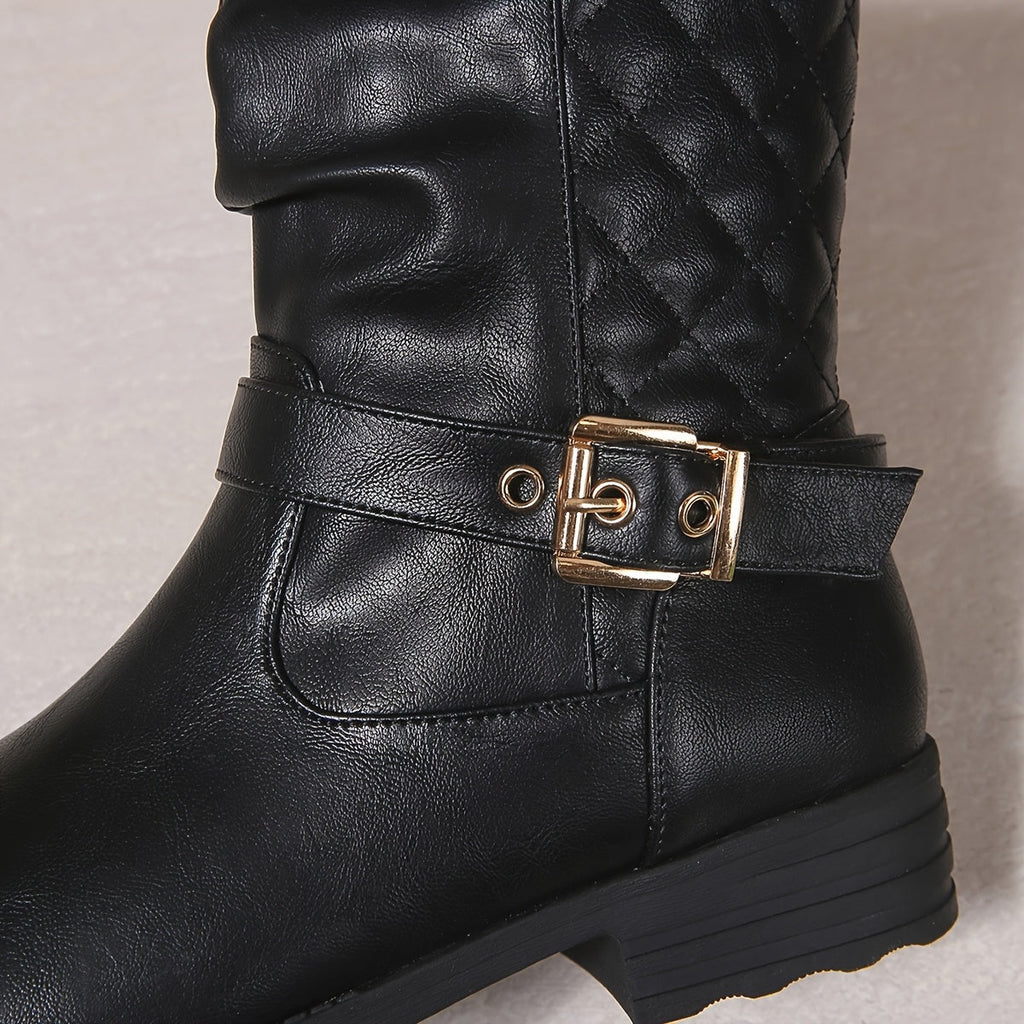 Women's Mid-Calf Slouch Boots with Buckle Strap