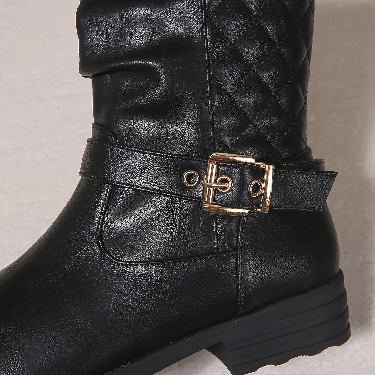 Women's Mid-Calf Slouch Boots with Buckle Strap