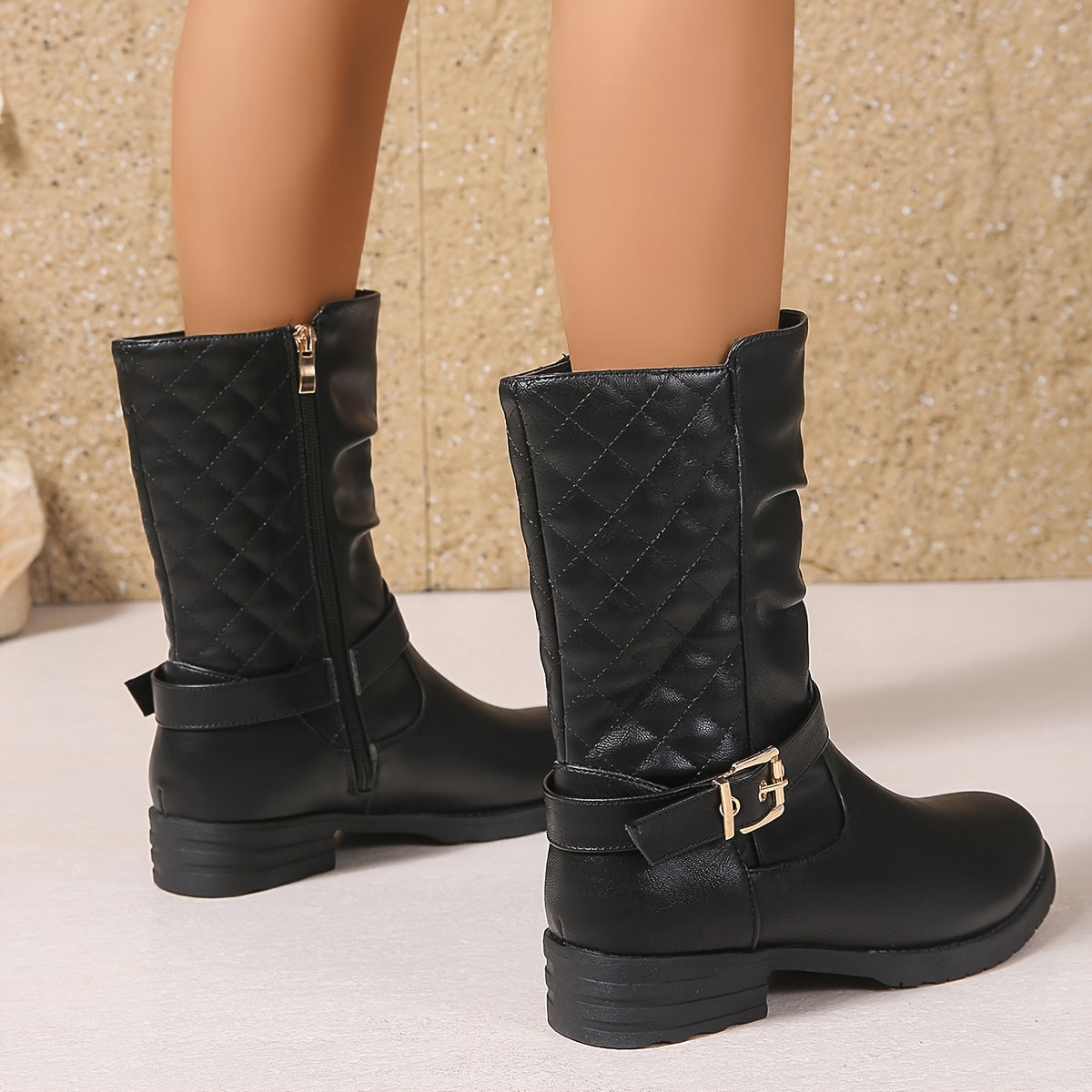 Women's Mid-Calf Slouch Boots with Buckle Strap