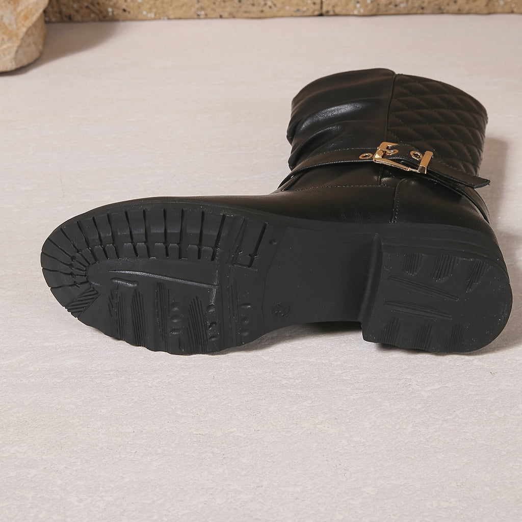 Women's Mid-Calf Slouch Boots with Buckle Strap