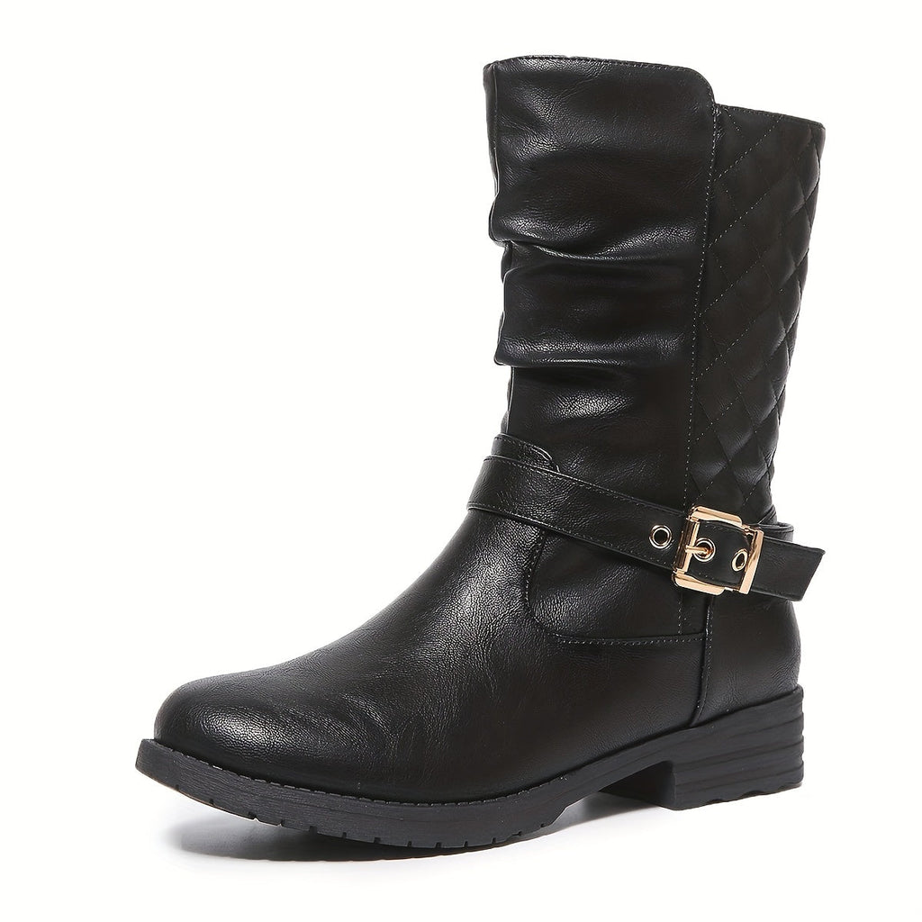Women's Mid-Calf Slouch Boots with Buckle Strap
