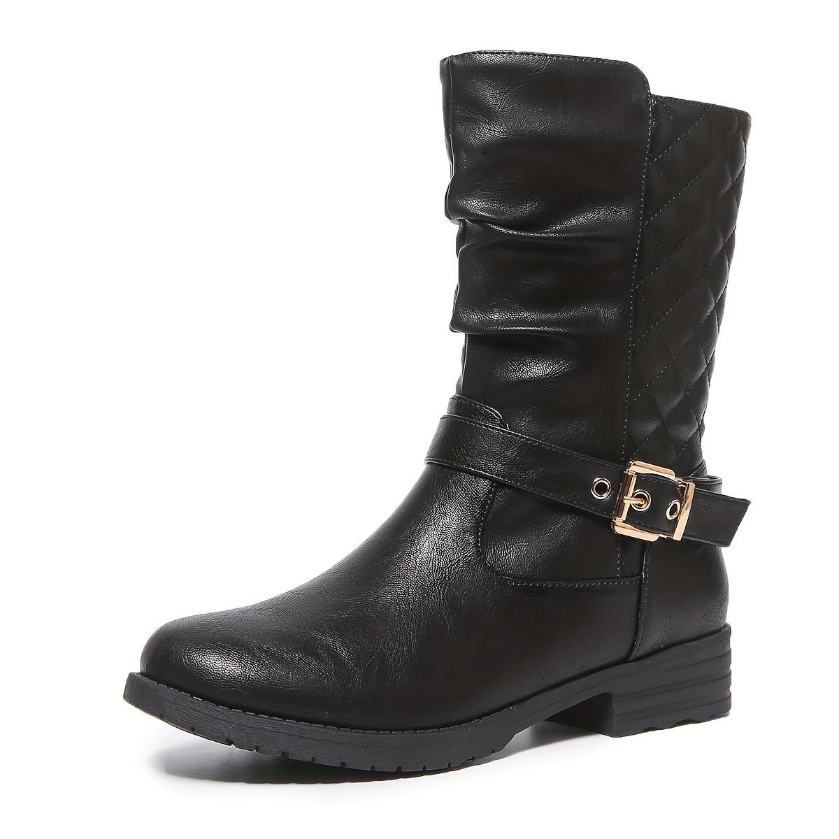 Women's Mid-Calf Slouch Boots with Buckle Strap