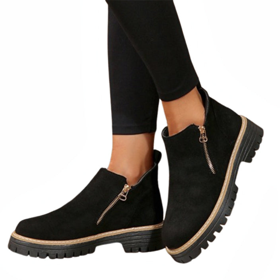 Women's Platform Lug Sole Ankle Boots with Side Zip