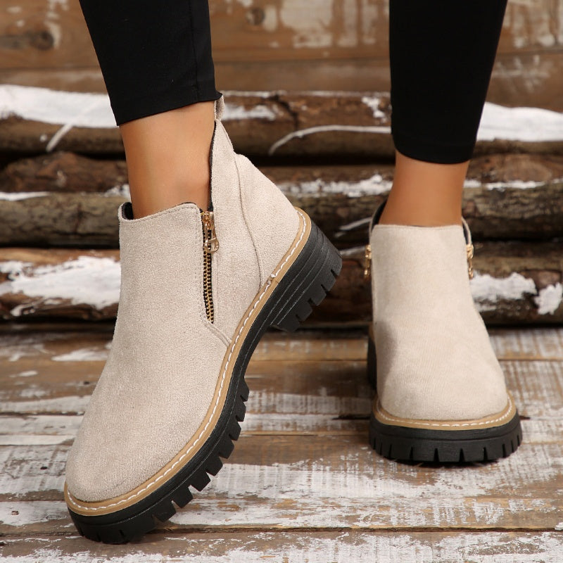 Women's Platform Lug Sole Ankle Boots with Side Zip