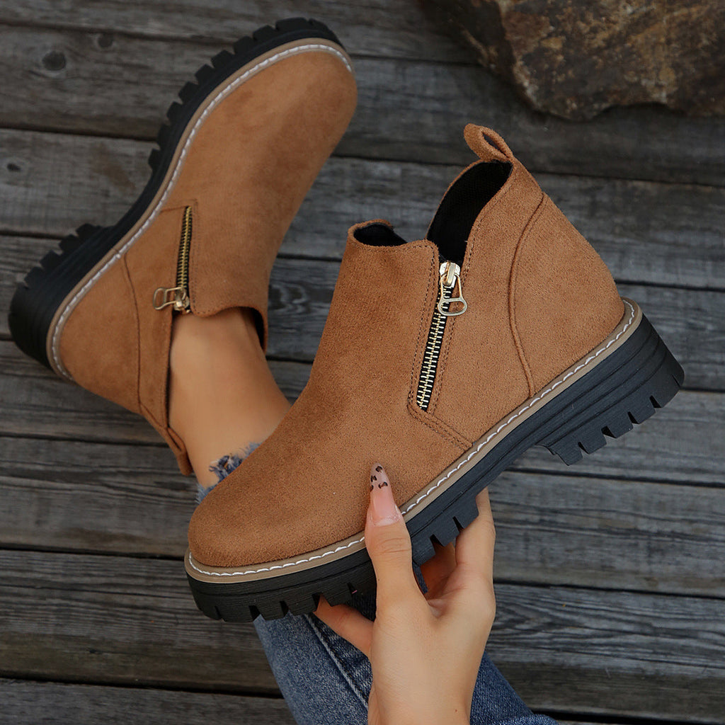 Women's Platform Lug Sole Ankle Boots with Side Zip