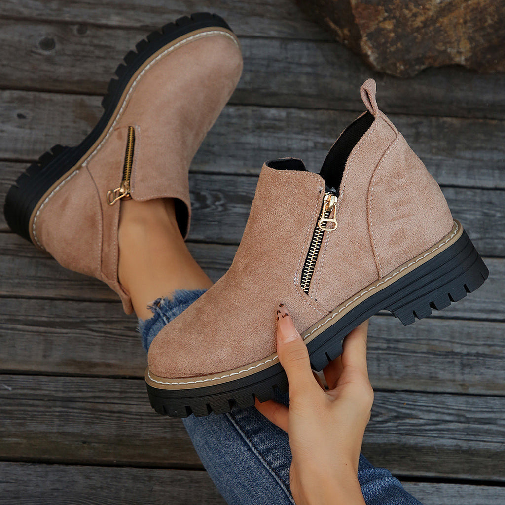 Women's Platform Lug Sole Ankle Boots with Side Zip