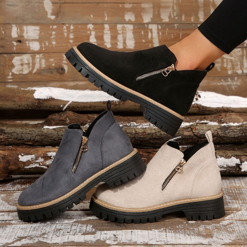 Women's Platform Lug Sole Ankle Boots with Side Zip