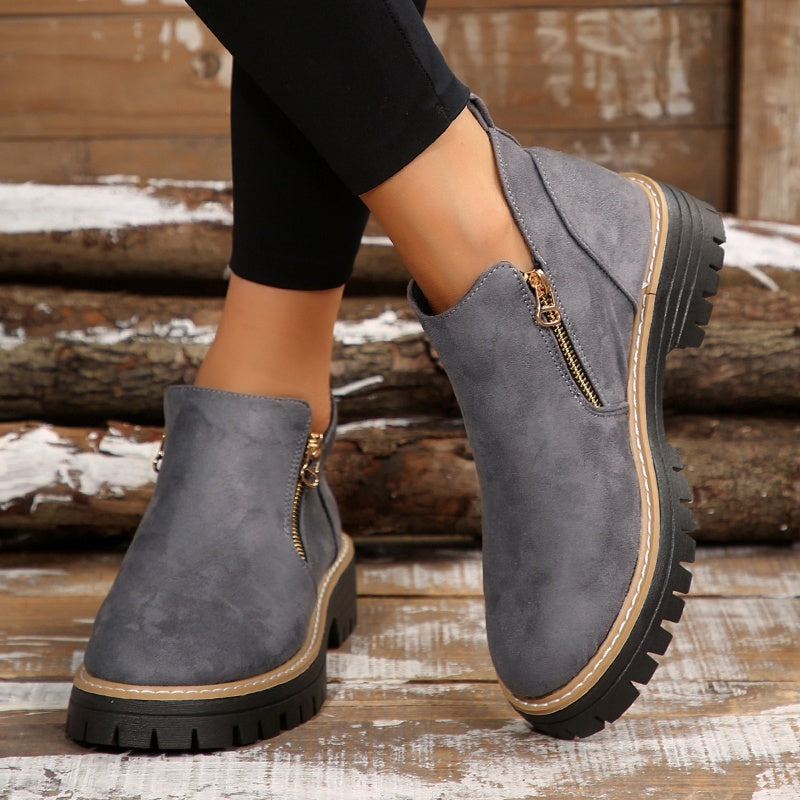 Women's Platform Lug Sole Ankle Boots with Side Zip
