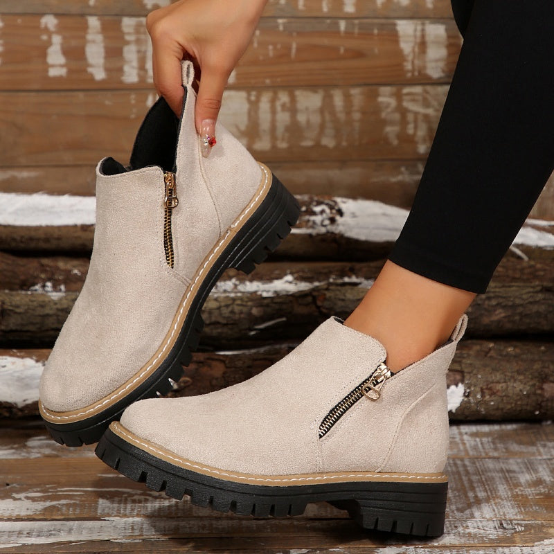 Women's Platform Lug Sole Ankle Boots with Side Zip