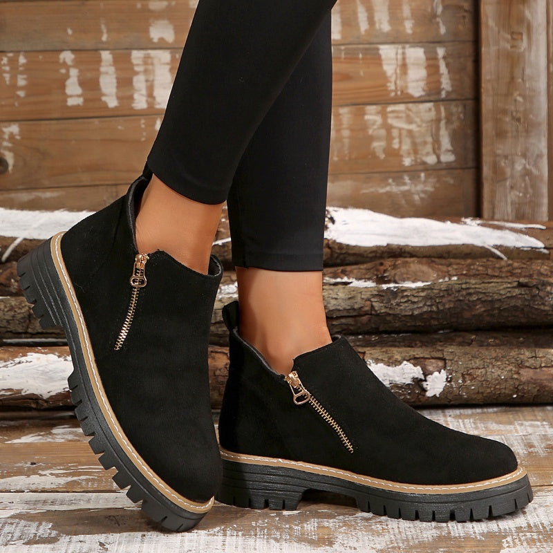 Women's Platform Lug Sole Ankle Boots with Side Zip