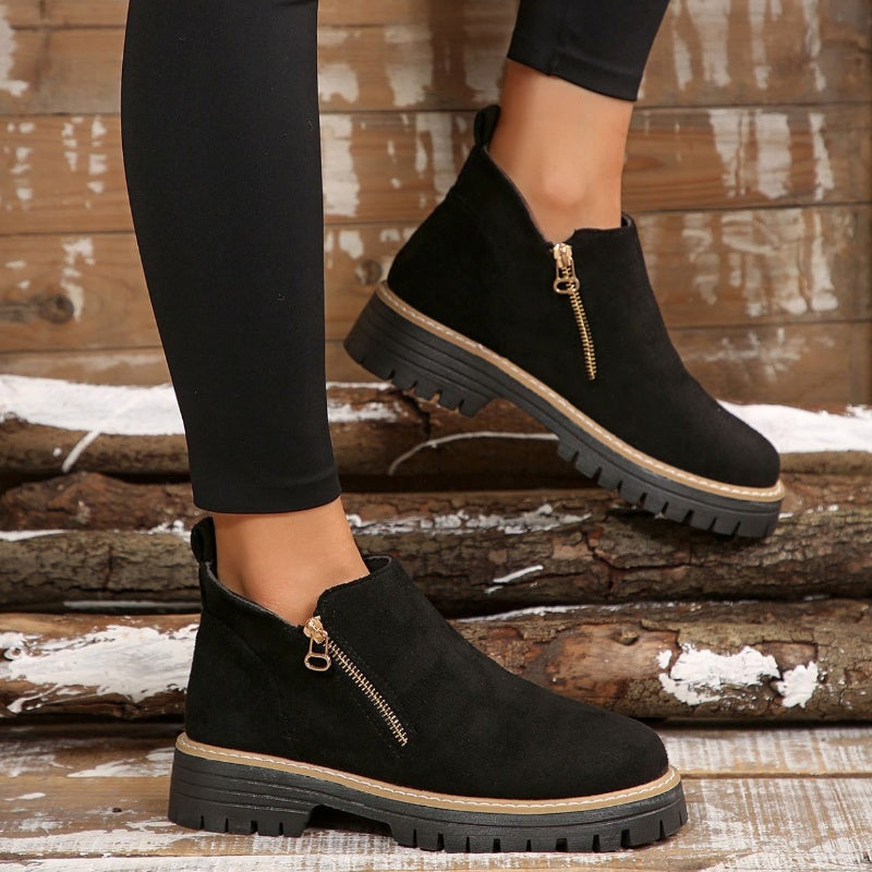 Women's Platform Lug Sole Ankle Boots with Side Zip