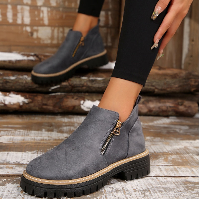 Women's Platform Lug Sole Ankle Boots with Side Zip