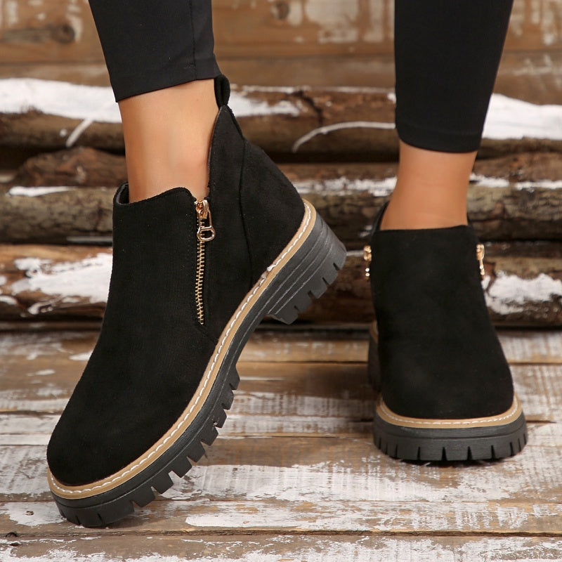 Women's Platform Lug Sole Ankle Boots with Side Zip