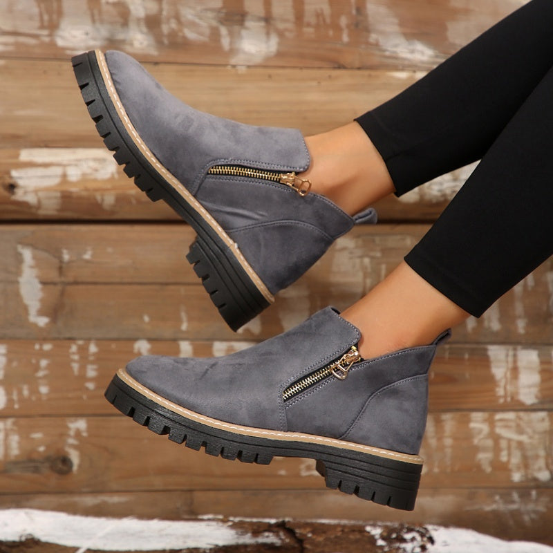 Women's Platform Lug Sole Ankle Boots with Side Zip