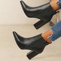 Women's Square Heel Pointed Toe Ankle Boots - Black