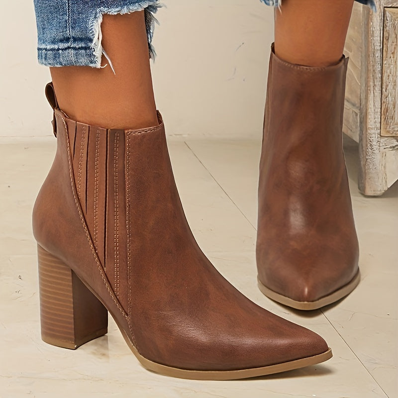 Women's Square Heel Pointed Toe Ankle Boots
