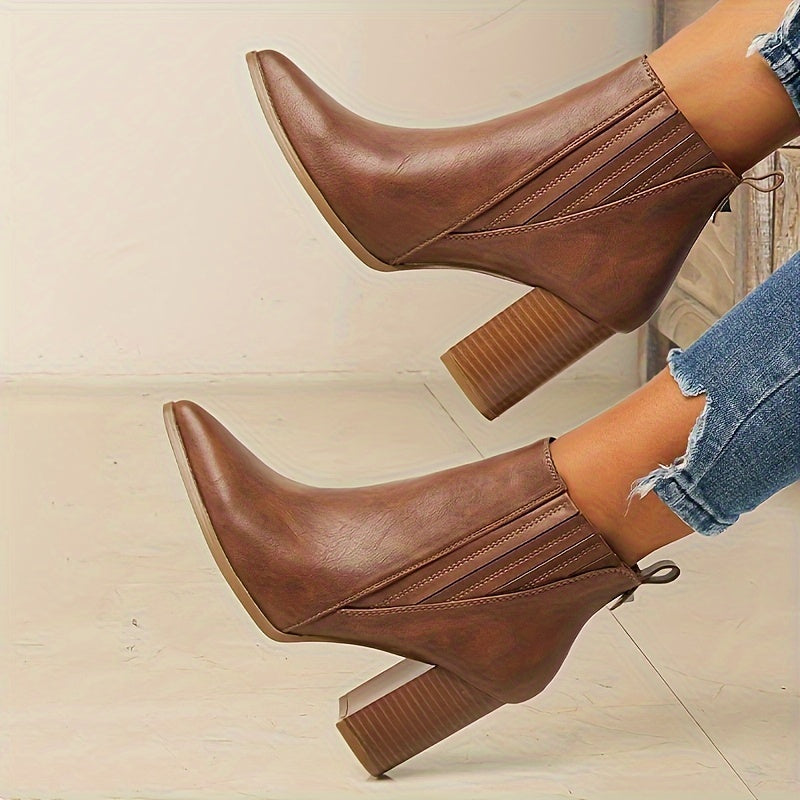 Women's Square Heel Pointed Toe Ankle Boots