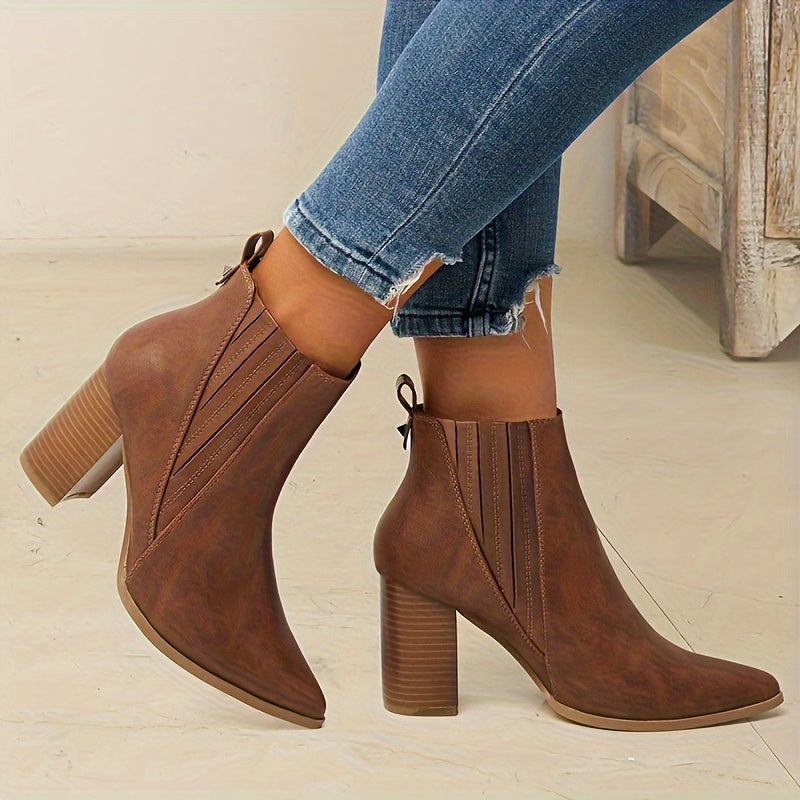Women's Square Heel Pointed Toe Ankle Boots