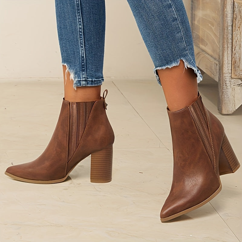 Women's Square Heel Pointed Toe Ankle Boots