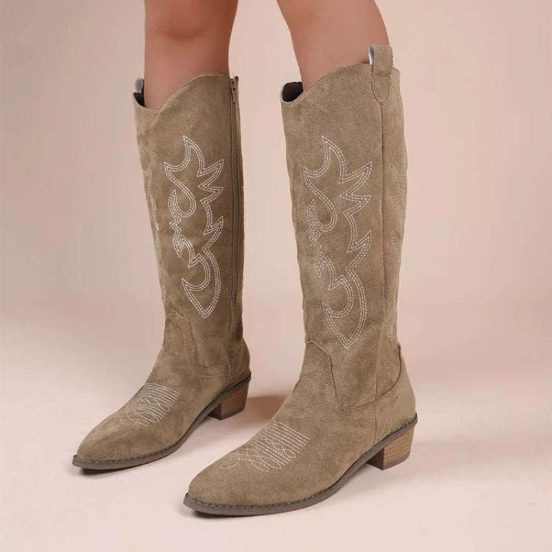 Women's Wide Calf Flat Heel Cowboy Boots