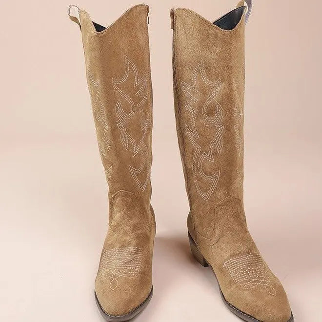 Women's Wide Calf Flat Heel Cowboy Boots