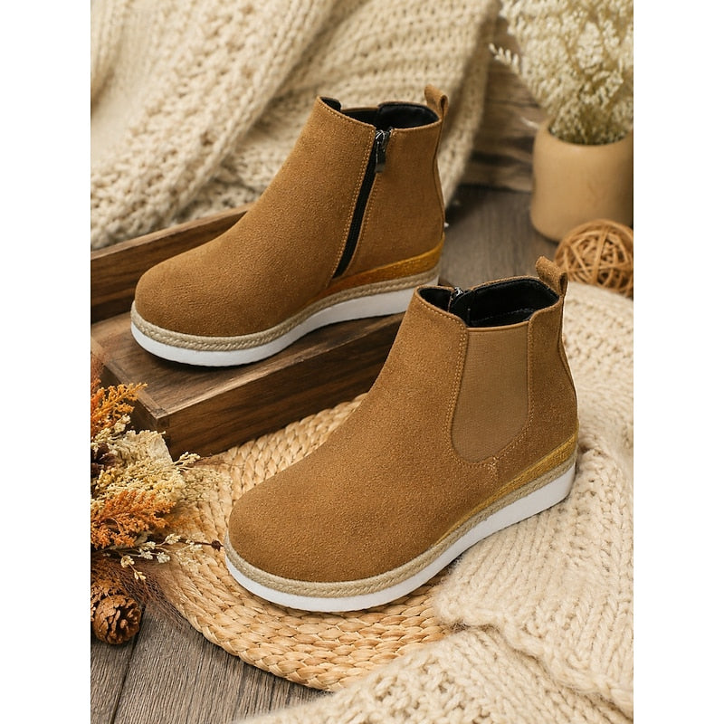 Women's Wedge Chelsea Ankle Boots with Braided Trim
