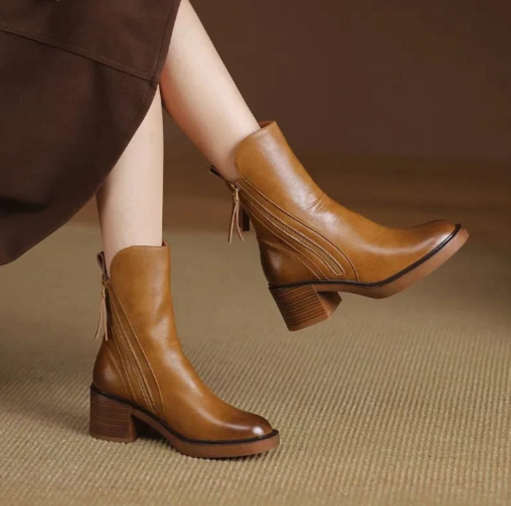 Women's Block Heel Side Zip Ankle Boots