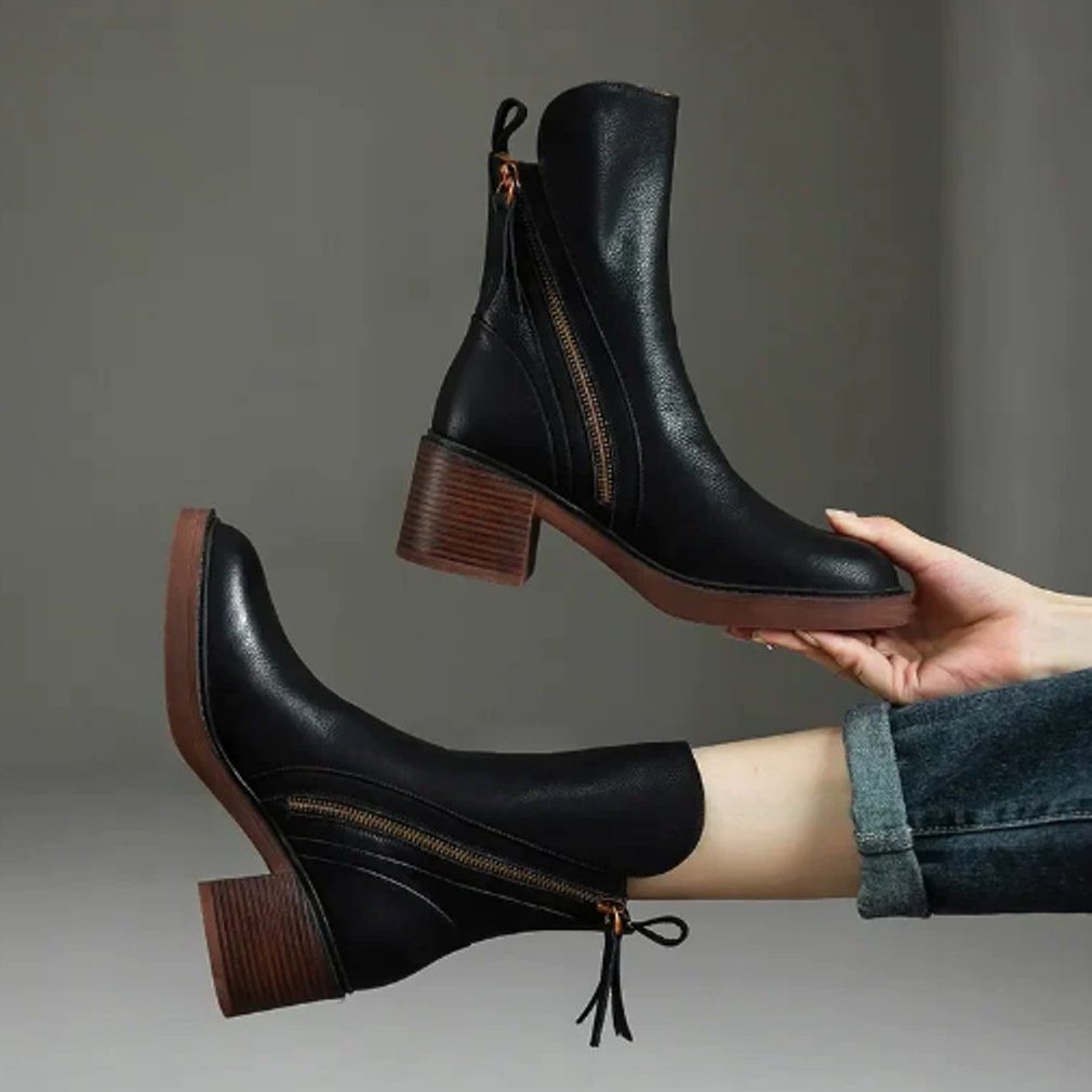 Women's Block Heel Side Zip Ankle Boots