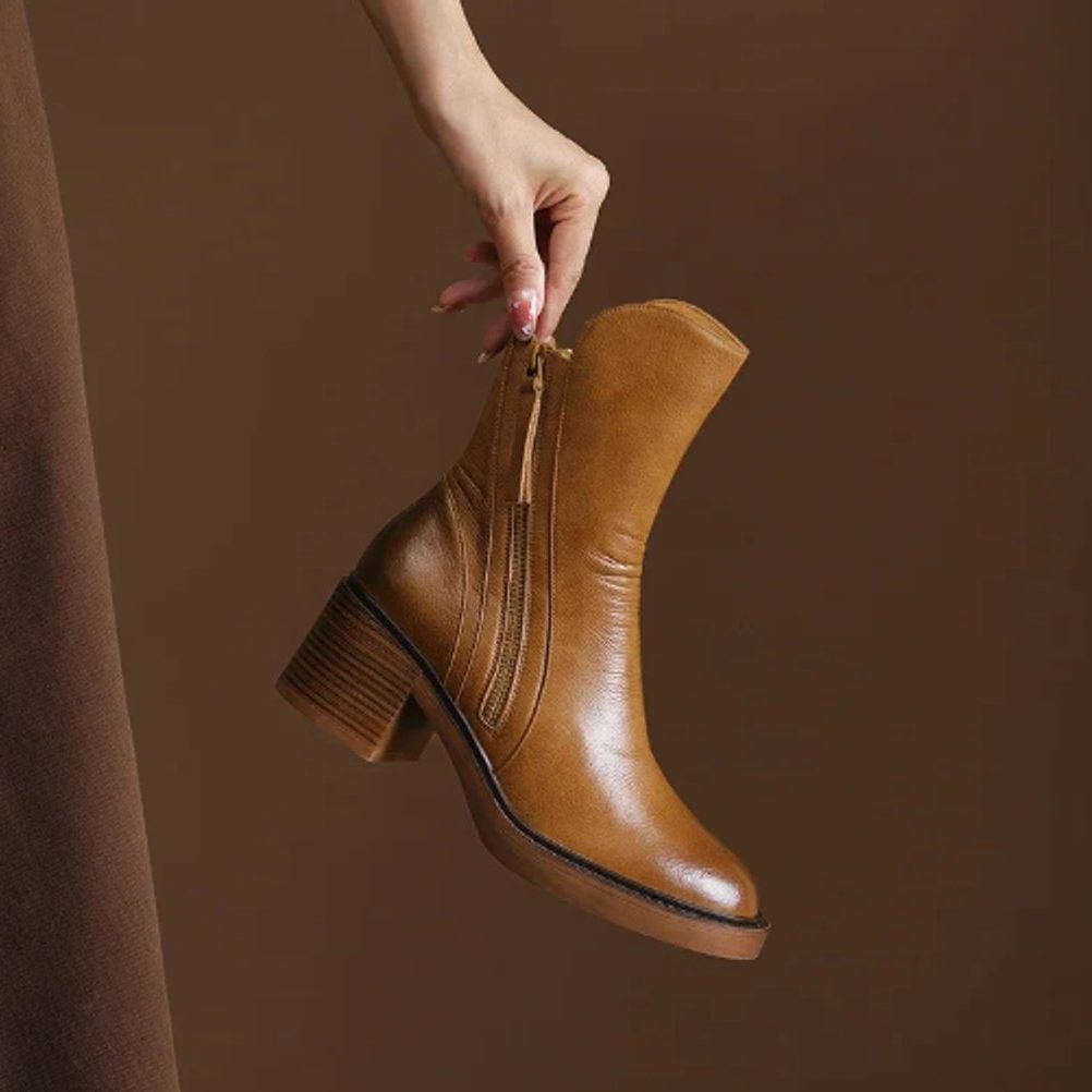 Women's Block Heel Side Zip Ankle Boots