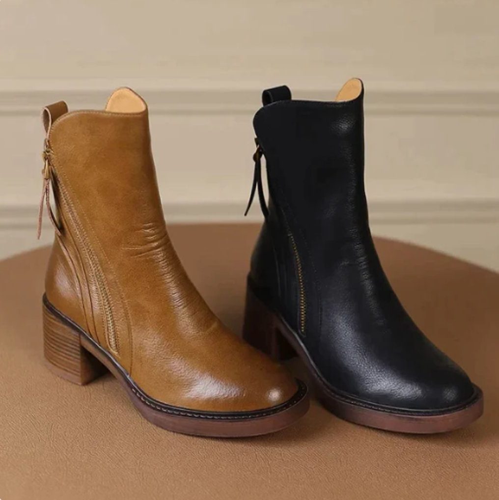 Women's Block Heel Side Zip Ankle Boots