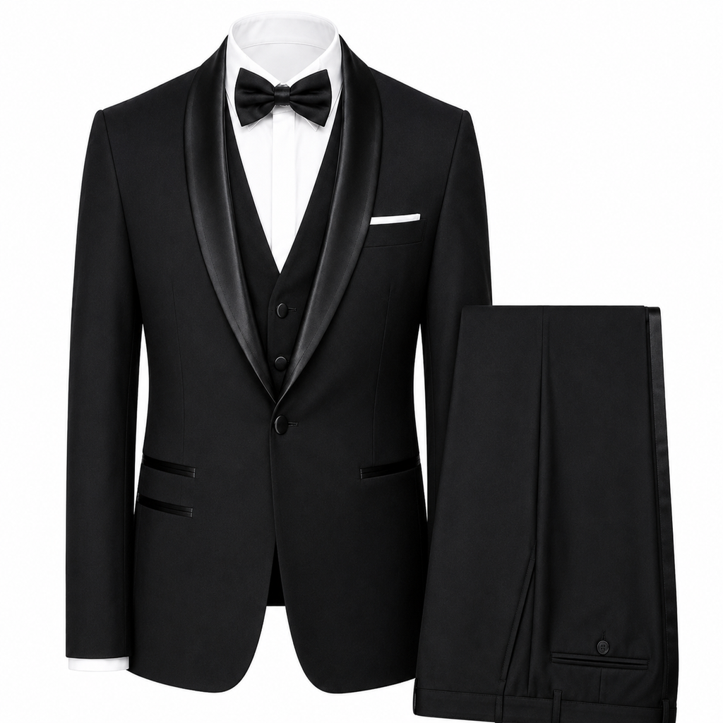 Men's Slim Fit Three Piece Tuxedo Shawl Collar Weddings - Black